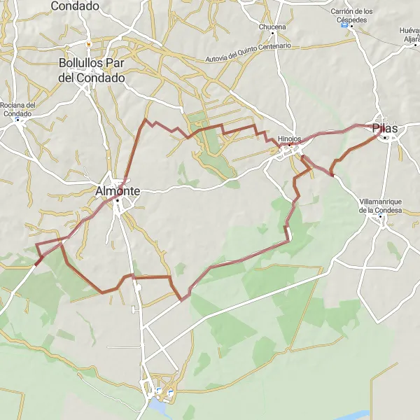 Miniaturní mapa "Gravel route from Pilas" inspirace pro cyklisty v oblasti Andalucía, Spain. Vytvořeno pomocí plánovače tras Tarmacs.app