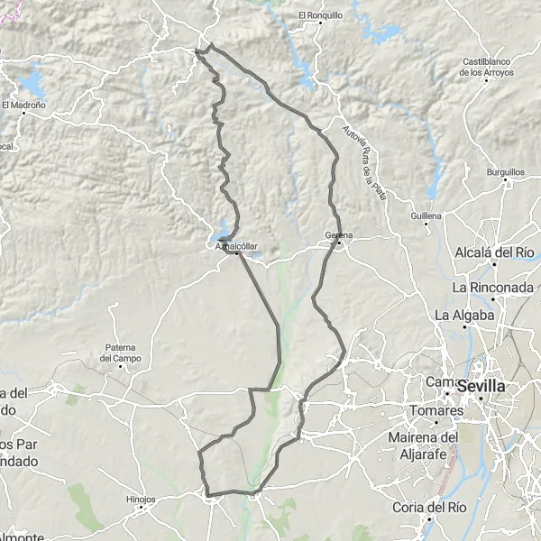 Karten-Miniaturansicht der Radinspiration "Hügelige Straßenfahrt" in Andalucía, Spain. Erstellt vom Tarmacs.app-Routenplaner für Radtouren