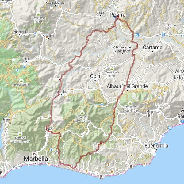 Miniature de la carte de l'inspiration cycliste "Les Montagnes de Pizarra et les Vues Impressionnantes" dans la Andalucía, Spain. Générée par le planificateur d'itinéraire cycliste Tarmacs.app