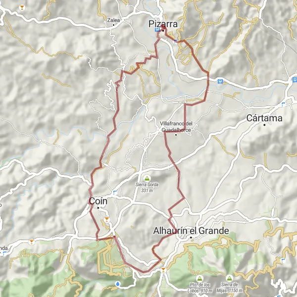 Miniatura mapy "Trasa Gravel Villafranco del Guadalhorce" - trasy rowerowej w Andalucía, Spain. Wygenerowane przez planer tras rowerowych Tarmacs.app
