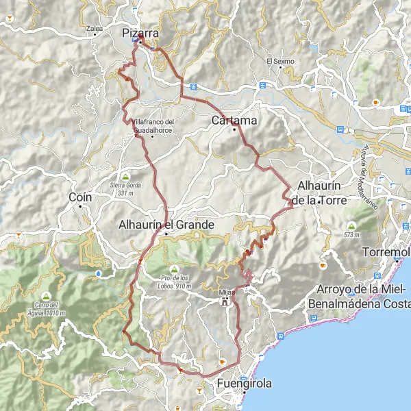 Miniatura mapy "Przez góry i lasy - wokół Cártama" - trasy rowerowej w Andalucía, Spain. Wygenerowane przez planer tras rowerowych Tarmacs.app