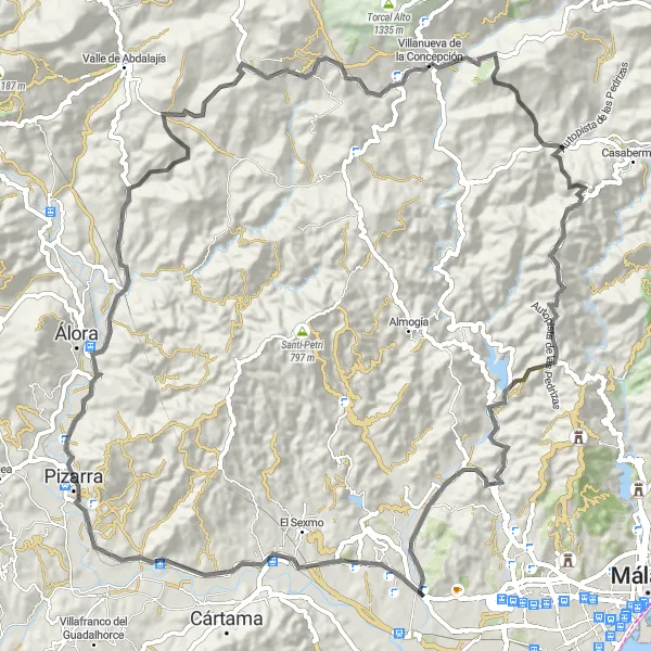 Miniatuurkaart van de fietsinspiratie "Sierra de Málaga Challenge" in Andalucía, Spain. Gemaakt door de Tarmacs.app fietsrouteplanner