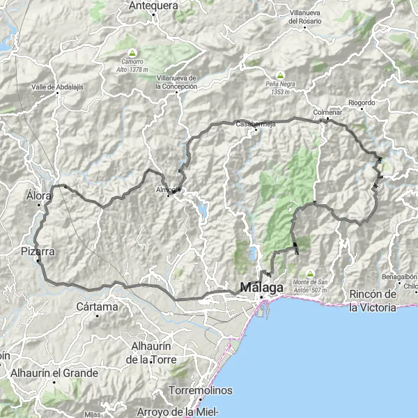 Map miniature of "Mountains and Castles" cycling inspiration in Andalucía, Spain. Generated by Tarmacs.app cycling route planner