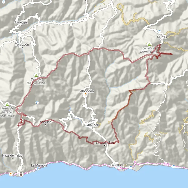 Miniatua del mapa de inspiración ciclista "Ruta en gravilla desde Polopos" en Andalucía, Spain. Generado por Tarmacs.app planificador de rutas ciclistas