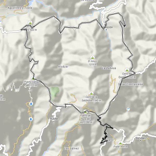 Miniatua del mapa de inspiración ciclista "Ruta de los Pueblos y Montañas" en Andalucía, Spain. Generado por Tarmacs.app planificador de rutas ciclistas