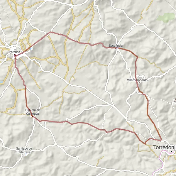 Karten-Miniaturansicht der Radinspiration "Abenteuerliche Graveltour von Porcuna nach Arco de la Villa" in Andalucía, Spain. Erstellt vom Tarmacs.app-Routenplaner für Radtouren
