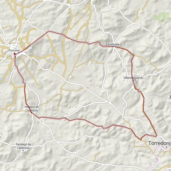 Map miniature of "Journey through Villardompardo" cycling inspiration in Andalucía, Spain. Generated by Tarmacs.app cycling route planner