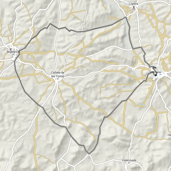 Karten-Miniaturansicht der Radinspiration "Roadtour von Porcuna nach Bujalance" in Andalucía, Spain. Erstellt vom Tarmacs.app-Routenplaner für Radtouren