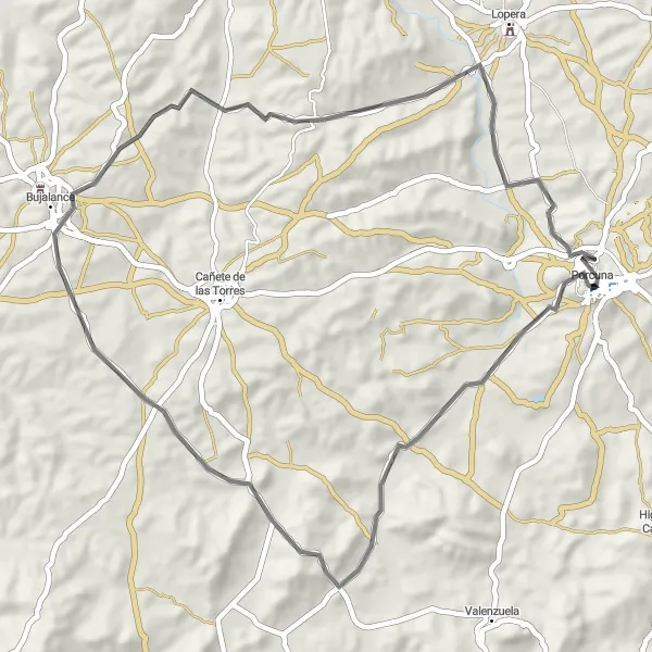 Miniatuurkaart van de fietsinspiratie "Ontdek Bujalance tijdens je fietstocht" in Andalucía, Spain. Gemaakt door de Tarmacs.app fietsrouteplanner