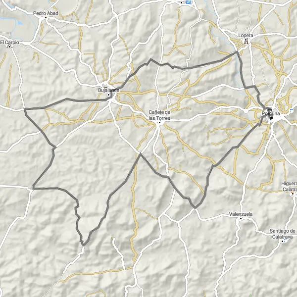 Miniatuurkaart van de fietsinspiratie "Adembenemende fietstocht naar Bujalance" in Andalucía, Spain. Gemaakt door de Tarmacs.app fietsrouteplanner