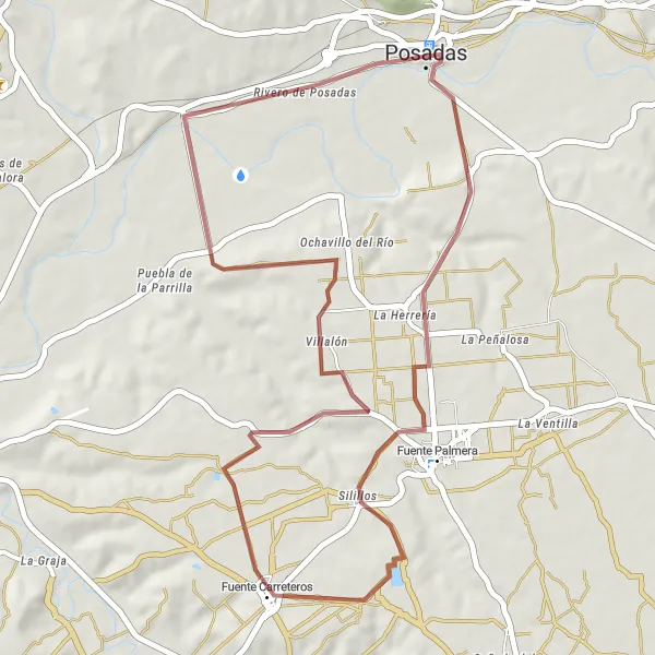 Map miniature of "The Gravel Loop - Posadas to Fuente Palmera" cycling inspiration in Andalucía, Spain. Generated by Tarmacs.app cycling route planner