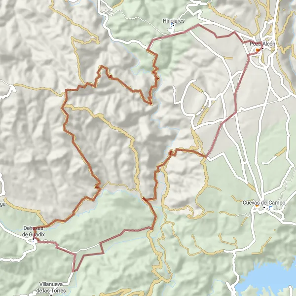 Miniatura della mappa di ispirazione al ciclismo "Gravel Pozo Alcón - Dehesas de Guadix Cycling Route" nella regione di Andalucía, Spain. Generata da Tarmacs.app, pianificatore di rotte ciclistiche