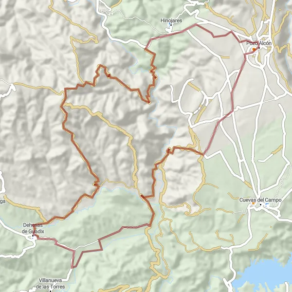 Miniatuurkaart van de fietsinspiratie "Ontdek Dehesas de Guadix en Hinojares op gravel" in Andalucía, Spain. Gemaakt door de Tarmacs.app fietsrouteplanner