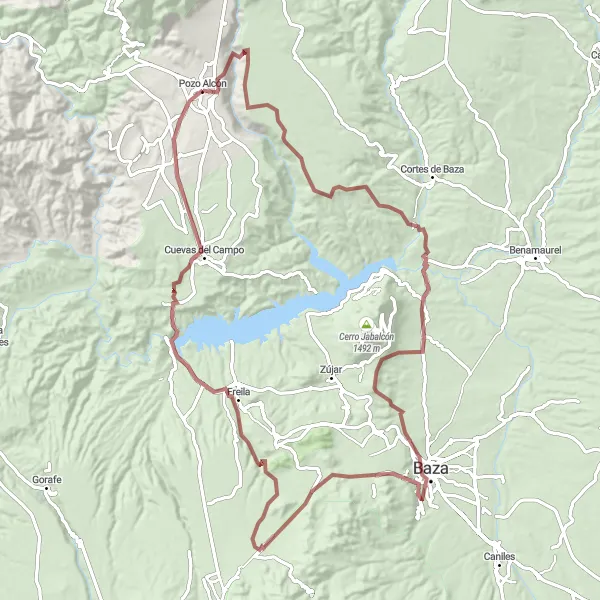 Miniatura della mappa di ispirazione al ciclismo "Ciclovia per Carramaiza e Las Cucharetas" nella regione di Andalucía, Spain. Generata da Tarmacs.app, pianificatore di rotte ciclistiche