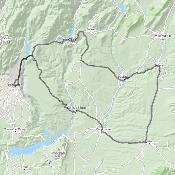 Miniaturní mapa "Cyklotrasa Pozo Alcón - Almontaras - Mirador del Cerro de la Virgen - La Torre del Alabi y Ermita" inspirace pro cyklisty v oblasti Andalucía, Spain. Vytvořeno pomocí plánovače tras Tarmacs.app