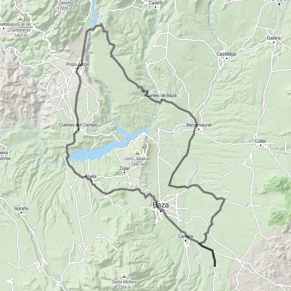 Map miniature of "Pozo Alcón to Palacio de los Enríquez" cycling inspiration in Andalucía, Spain. Generated by Tarmacs.app cycling route planner