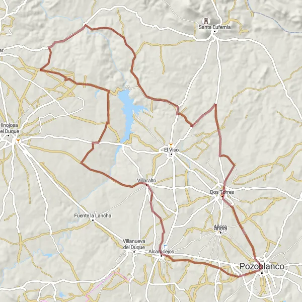 Map miniature of "The Dos Torres Gravel Challenge" cycling inspiration in Andalucía, Spain. Generated by Tarmacs.app cycling route planner