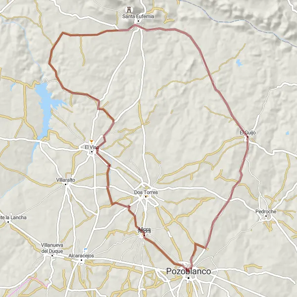 Miniatuurkaart van de fietsinspiratie "Añora - Santa Eufemia" in Andalucía, Spain. Gemaakt door de Tarmacs.app fietsrouteplanner