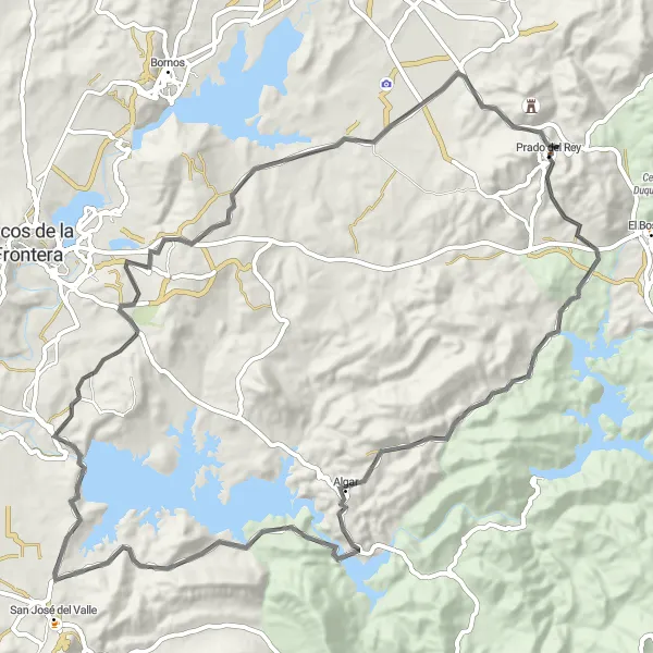 Miniaturní mapa "Road trasa Salinas de Iptuci - Castillo del Tempul" inspirace pro cyklisty v oblasti Andalucía, Spain. Vytvořeno pomocí plánovače tras Tarmacs.app