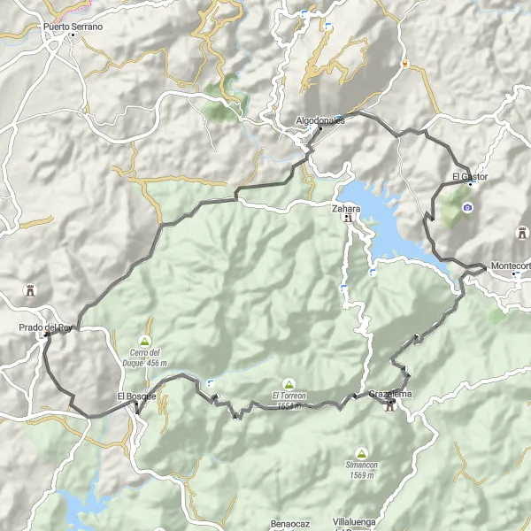 Miniatuurkaart van de fietsinspiratie "Uitdagende rit van 79 km met 1951 meter stijging in de buurt van Prado del Rey" in Andalucía, Spain. Gemaakt door de Tarmacs.app fietsrouteplanner