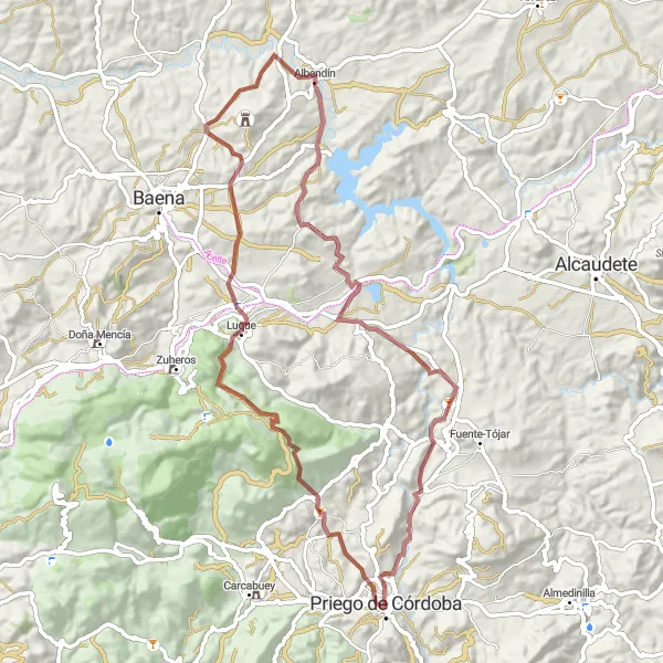 Miniaturní mapa "Gravel Kolocesta od Priego de Córdoba" inspirace pro cyklisty v oblasti Andalucía, Spain. Vytvořeno pomocí plánovače tras Tarmacs.app