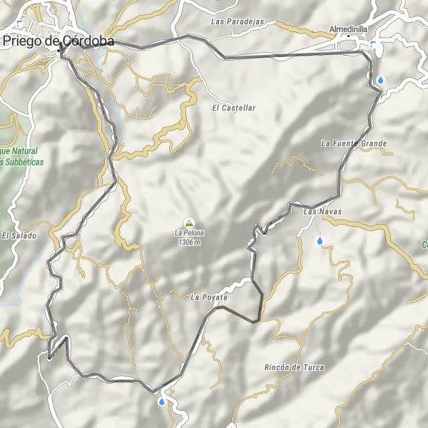 Map miniature of "Priego de Córdoba Rural Route" cycling inspiration in Andalucía, Spain. Generated by Tarmacs.app cycling route planner