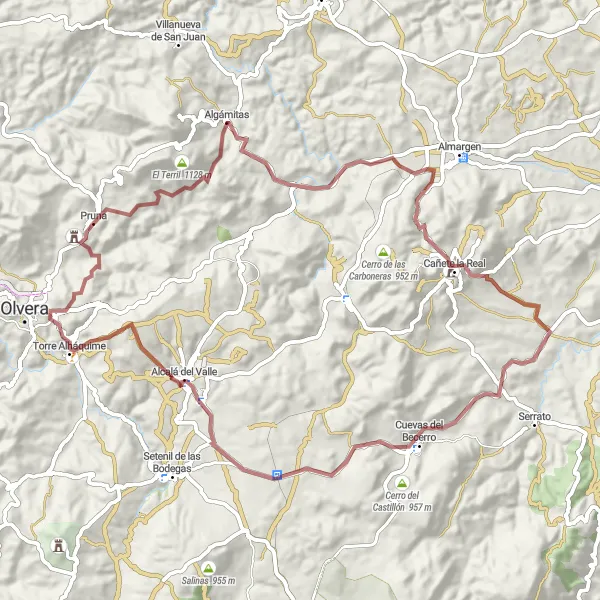 Miniature de la carte de l'inspiration cycliste "Les Montagnes de l'Andalousie: Circuit VTT près de Pruna" dans la Andalucía, Spain. Générée par le planificateur d'itinéraire cycliste Tarmacs.app