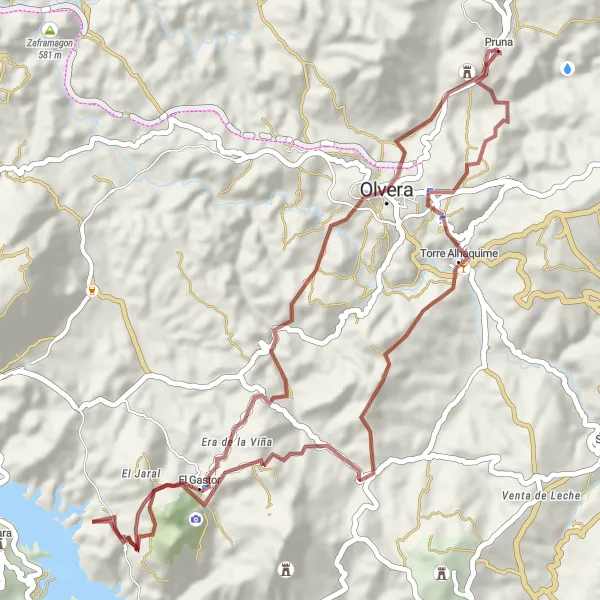 Miniatura mapy "Trasa Gravel z Pruna do Torre Alháquime" - trasy rowerowej w Andalucía, Spain. Wygenerowane przez planer tras rowerowych Tarmacs.app