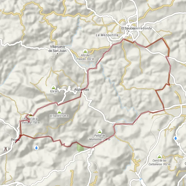 Miniatuurkaart van de fietsinspiratie "Rustieke Gravelroute naar Montentier" in Andalucía, Spain. Gemaakt door de Tarmacs.app fietsrouteplanner