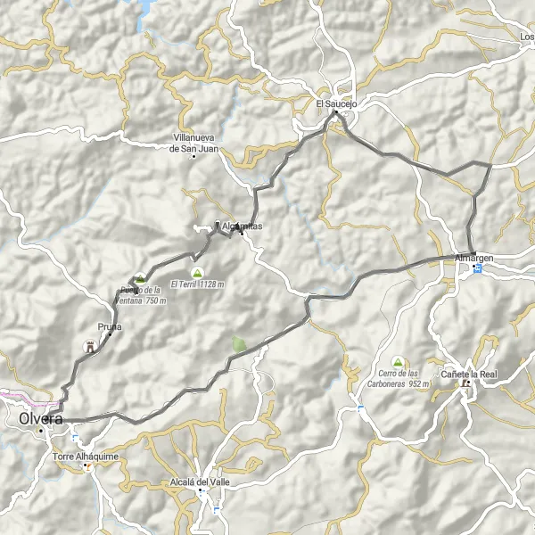 Miniature de la carte de l'inspiration cycliste "Boucle panoramique à travers la campagne" dans la Andalucía, Spain. Générée par le planificateur d'itinéraire cycliste Tarmacs.app