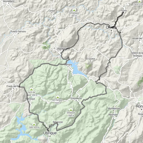 Miniaturní mapa "Road Trasa Olvera - Algodonales" inspirace pro cyklisty v oblasti Andalucía, Spain. Vytvořeno pomocí plánovače tras Tarmacs.app