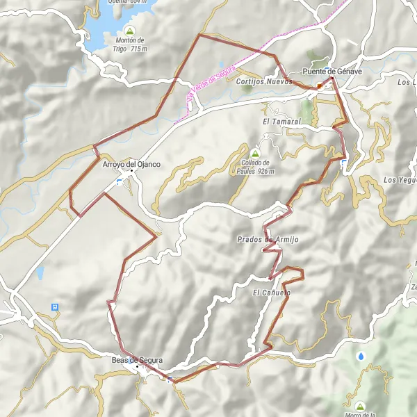 Miniatua del mapa de inspiración ciclista "Ruta de Ciclismo de Gravel desde Puente de Génave" en Andalucía, Spain. Generado por Tarmacs.app planificador de rutas ciclistas