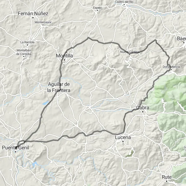 Karten-Miniaturansicht der Radinspiration "Außergewöhnliche Straßenroute um Puente-Genil" in Andalucía, Spain. Erstellt vom Tarmacs.app-Routenplaner für Radtouren