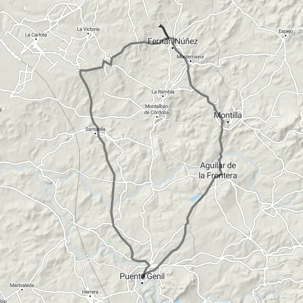Karten-Miniaturansicht der Radinspiration "Road-Tour nach Aguilar de la Frontera" in Andalucía, Spain. Erstellt vom Tarmacs.app-Routenplaner für Radtouren