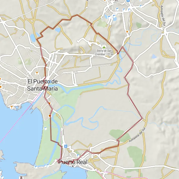 Map miniature of "Gravel Discovery of Sierra de San Cristóbal" cycling inspiration in Andalucía, Spain. Generated by Tarmacs.app cycling route planner