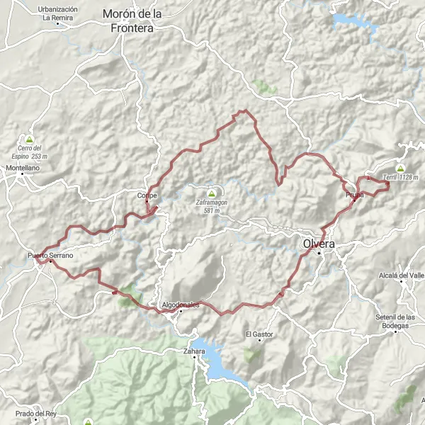 Map miniature of "Coripe Gravel Adventure" cycling inspiration in Andalucía, Spain. Generated by Tarmacs.app cycling route planner