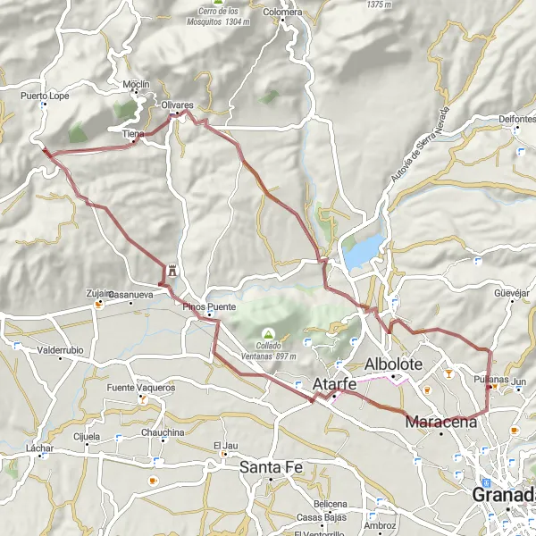 Miniaturní mapa "Gravel Trasa okolo Maraceny" inspirace pro cyklisty v oblasti Andalucía, Spain. Vytvořeno pomocí plánovače tras Tarmacs.app