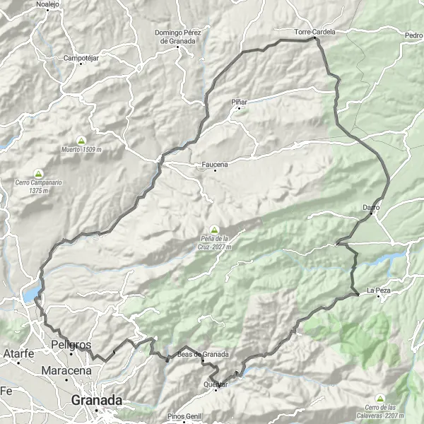 Miniatura della mappa di ispirazione al ciclismo "Avventura in bicicletta da Pulianas a Puerto de Blancares" nella regione di Andalucía, Spain. Generata da Tarmacs.app, pianificatore di rotte ciclistiche