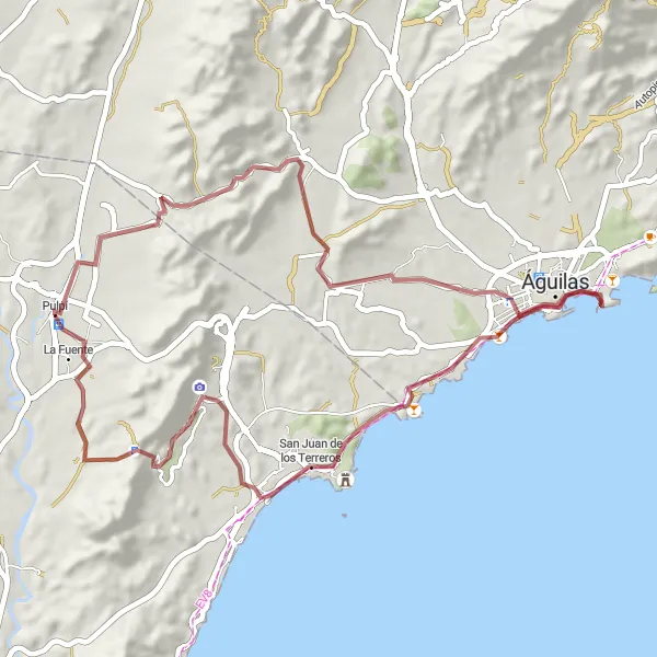 Karten-Miniaturansicht der Radinspiration "Die Gravel-Tour nach San Juan de los Terreros" in Andalucía, Spain. Erstellt vom Tarmacs.app-Routenplaner für Radtouren