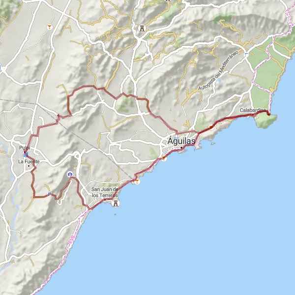 Miniature de la carte de l'inspiration cycliste "Aventure en gravel autour de Pulpí" dans la Andalucía, Spain. Générée par le planificateur d'itinéraire cycliste Tarmacs.app