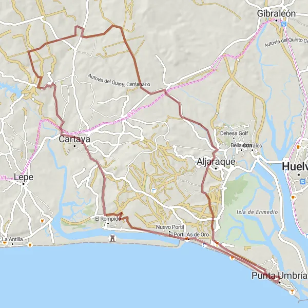 Map miniature of "Exploring Enchanting Coastal Villages" cycling inspiration in Andalucía, Spain. Generated by Tarmacs.app cycling route planner