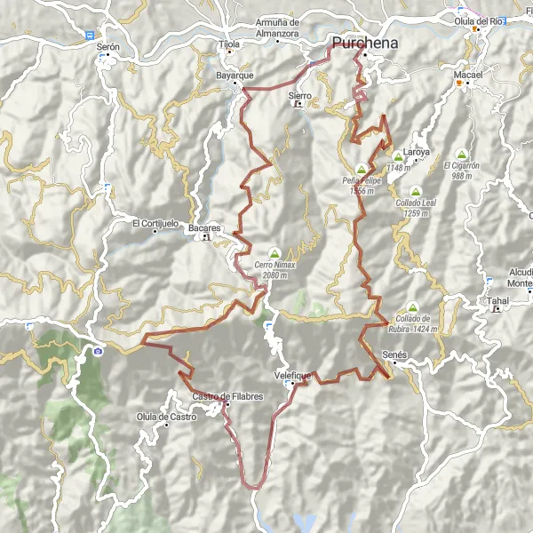 Karten-Miniaturansicht der Radinspiration "Gravel Tour nach Bayarque" in Andalucía, Spain. Erstellt vom Tarmacs.app-Routenplaner für Radtouren