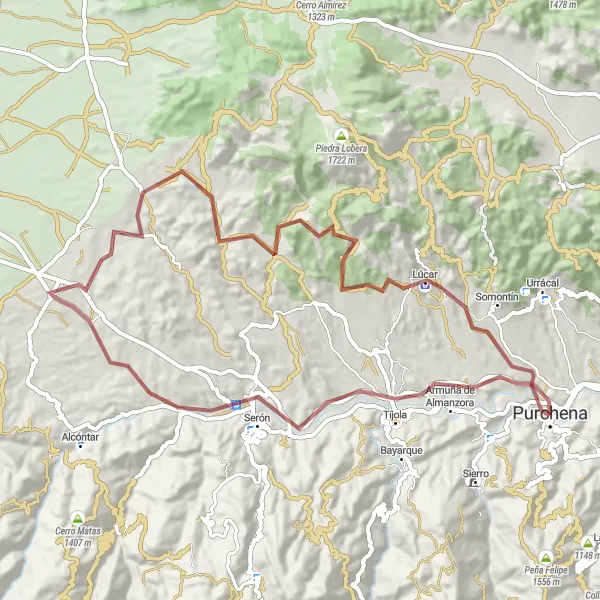 Miniaturní mapa "Gravelová trasa Tíjola - Lúcar" inspirace pro cyklisty v oblasti Andalucía, Spain. Vytvořeno pomocí plánovače tras Tarmacs.app