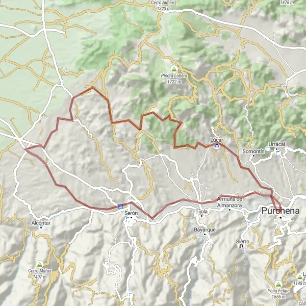 Miniatua del mapa de inspiración ciclista "Ruta en bicicleta de Gravel desde Purchena hacia Tíjola, Serón, El Hijate, Merendero de Poveda, Los Peñones / El Fuerte y Lúcar" en Andalucía, Spain. Generado por Tarmacs.app planificador de rutas ciclistas