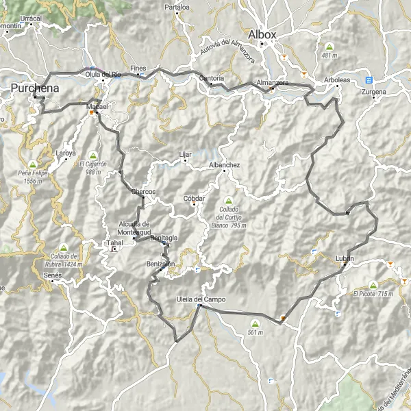 Miniaturní mapa "Jízda z Olula del Río do Mirador de Cosentino" inspirace pro cyklisty v oblasti Andalucía, Spain. Vytvořeno pomocí plánovače tras Tarmacs.app