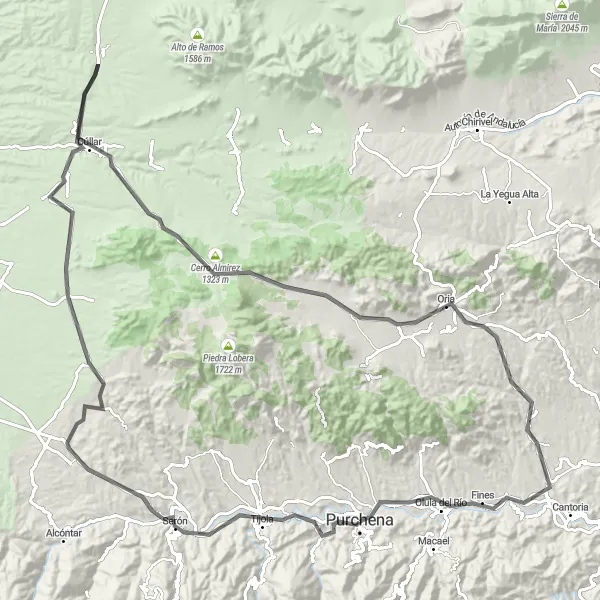 Map miniature of "Hidden Gems of Almanzora" cycling inspiration in Andalucía, Spain. Generated by Tarmacs.app cycling route planner