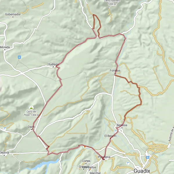 Miniatua del mapa de inspiración ciclista "Ruta Gravel por Huélago y Benalúa" en Andalucía, Spain. Generado por Tarmacs.app planificador de rutas ciclistas