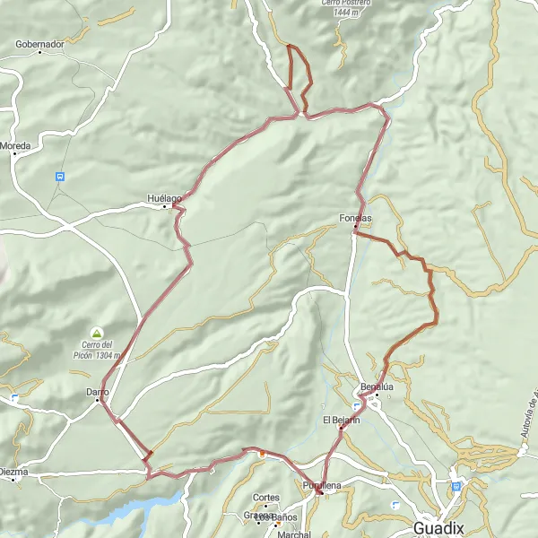 Map miniature of "Gravel Adventure to Cerro Kabila" cycling inspiration in Andalucía, Spain. Generated by Tarmacs.app cycling route planner