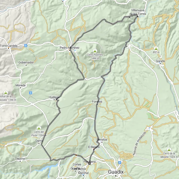 Miniatura mapy "Trasa do Villanueva de las Torres przez Darro i Benalúa" - trasy rowerowej w Andalucía, Spain. Wygenerowane przez planer tras rowerowych Tarmacs.app