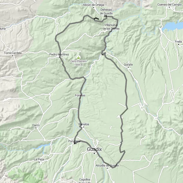 Miniatua del mapa de inspiración ciclista "Ruta Road a las Alturas de Guadix" en Andalucía, Spain. Generado por Tarmacs.app planificador de rutas ciclistas